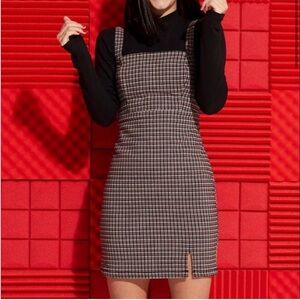 Hollister Social Tourist Square Neck Plaid Stretch Mini Dress